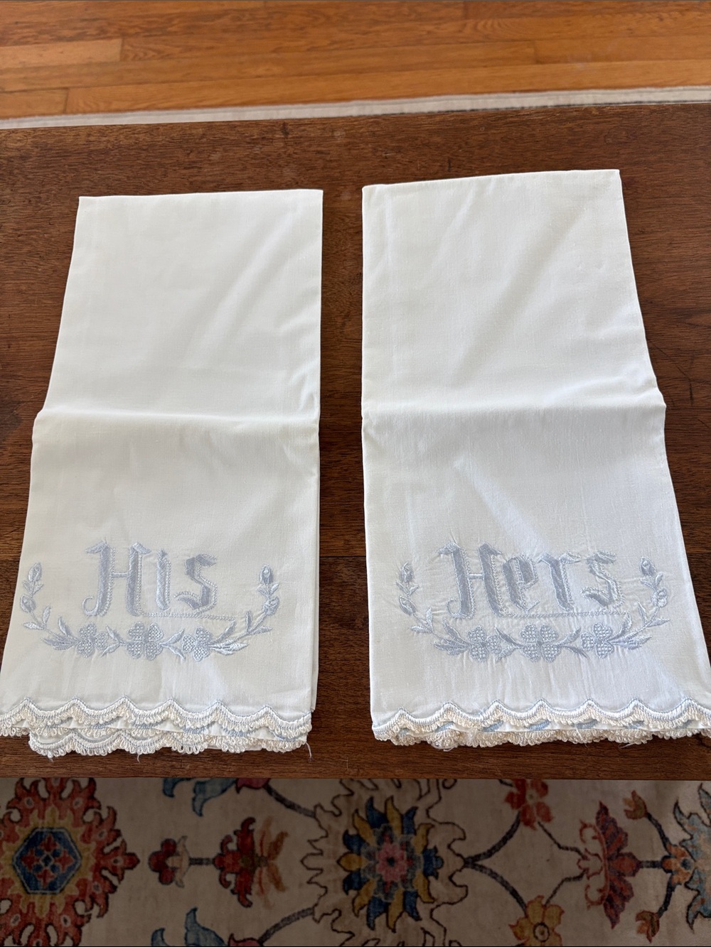 Vintage White Embroidered 'His' and 'Hers' Decorative Towels